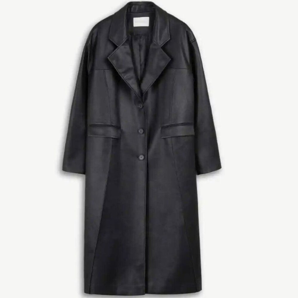 NWT DEPT. ANONYM Faux Leather Coat with Pinched Pleats Size L. b063 - Picture 7 of 7